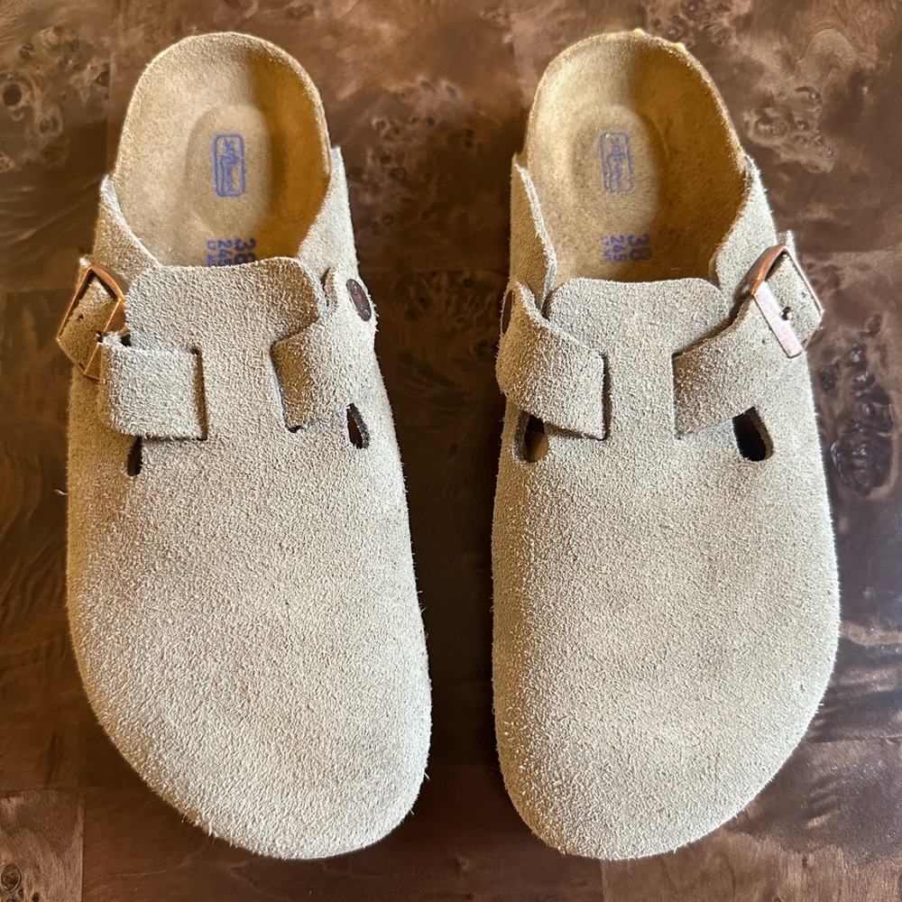 Birkenstock Boston Soft Taupe Suede EU 38 US 7-7.5 Narrow